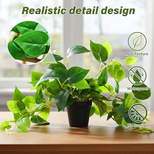 Tiita Artificial Pothos Plants in Pots, 2 Pack for Desk and Shelf Decor - Image 3
