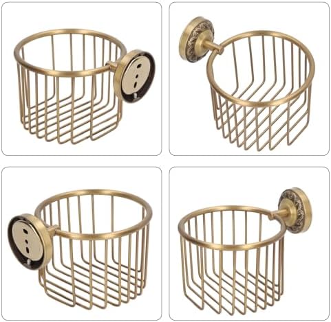 Vintage Toilet Paper Basket, Antique Brass Wall Mounted Tissue Paper Holder with Stable Metal Stand, Bathroom Decor, for Plant, Flowerpot and Roll - Image 7