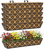 Y&M Deck Railing Planter Boxes 30 Inch 6 Pack, Adjustable Balcony Planter for Outdoor Plants, Metal Railing Planter Box for Deck, Fence and Porch, Window Boxes Outdoor, Sturdy Hanging Planter by YM