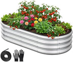 4x2x1 FT Oval Metal Raised Garden Bed, Open Bottom Design Elevated Garden Planter Box Outdoor, Trough Planter for Outdoor Plants, Flower, Vegetables, Fruit, Herbs (Silver, 1PC) by RaisedGardenBed