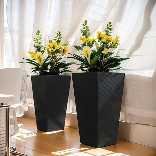 Kante Set of 2 Black Plastic Square Planters 27.5" Tall Home & Outdoor - Image 5
