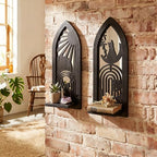 ZEXUIRU 2 Set Rustic Candle Sconces Living Room Bedroom Entryway Wood Mirrored, Farmhouse, Carved Frame Wall-Mount Wooden Candle Holders Wall Decor Hanging Handmade Holder - Black by ZEXUIRU
