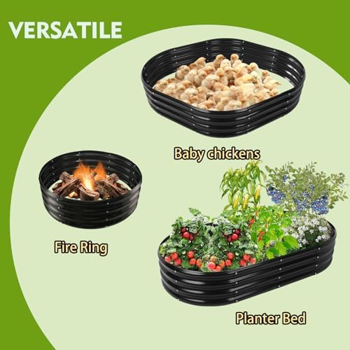YSEJOMP 12" Tall Oval-Shaped/Elliptic Metal Raised Garden Bed Outdoor Black - Image 2