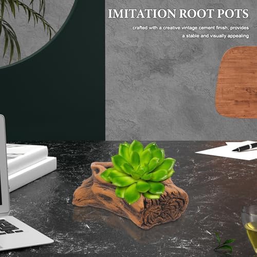 Beavorty Vintage Concrete Succulent Planter Imitation Tree Root Pot for Office Desk and Home Decor, Small Artistic Cement Flower Pot with Rustic Copper Finish for Indoor Gardening - Image 5