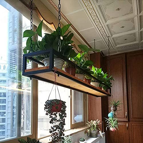 Ceiling Hanging Shelf Kitchen Storage Shelving, Flower Stand, Plant Railing Shelf with Solid Wood Board and Iron Frame, for Bar Flower Shop Balcony (Size : 120cm) - Image 6