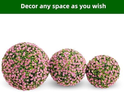 15.7 Inch Artificial Hanging Topiary Balls Set of 2, Faux Flower Balls for Garden Patio Wedding Valentine's Day Decor, Outdoor Indoor Hanging Decorations for Porch Front Door Party, Pink - Image 7