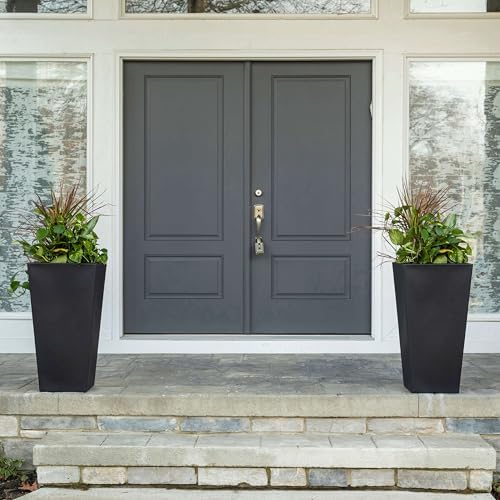 Step2 Tremont Tall Square Tapered Planter, 28 in Resin Planter, Self-Watering, Onyx Black - Image 2