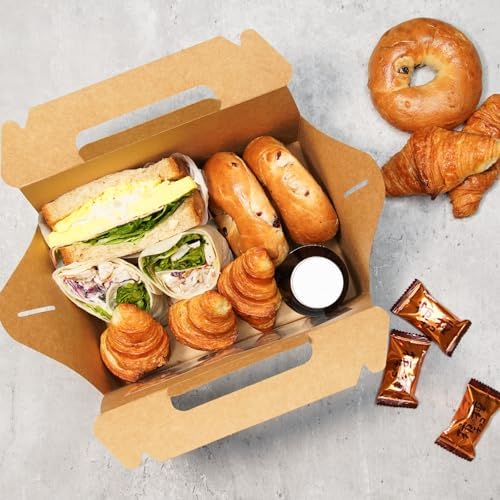 UnicoPak 30 Pack 9x6x6 Kraft Gable Boxes, Food-grade Cardboard Paper Lunch Boxes, Recyclable Gift Boxes with Handles for Treats, Picnic, Takeout Food, Goodie Bags, Sturdy Barn Boxes - Image 5