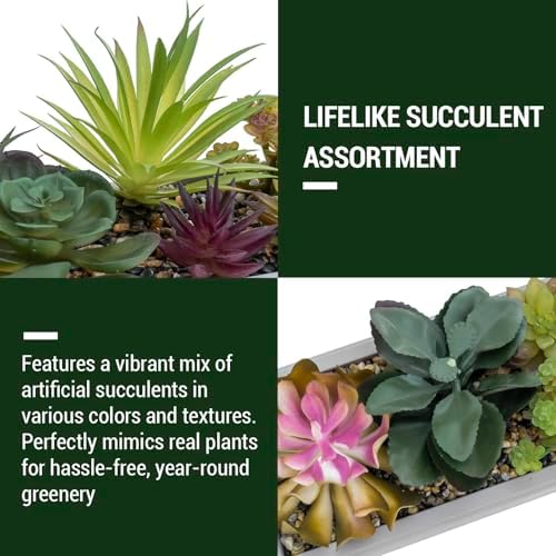 MyGift 15 Inch Assorted Artificial Succulent Arrangement Gray Clay Tray - Image 2
