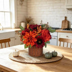 Hollyone 13.8" Hydrangea Fall Flowers Arrangement in Baskets Outdoor Indoor Fake Hydrangea Sunflowers Artificial Flower in Woven Baskets Fall Decor Red Orange Faux Plants Autumn Decorations for Home - Image 5