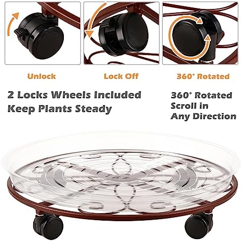 5 Packs 16” Plant Caddy with Wheels Large Metal Plant Stand with Wheels for Indoor and Outdoor Plants Rolling Plant Stand with Casters Heavy Duty Plant Dolly Roller Caddy, Bronze - Image 5