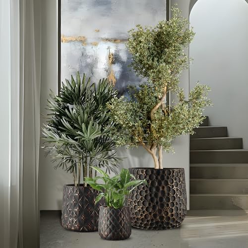 Craft flowerpots 18"+13"+9" Dia Round Concrete Planter Set of 3 Large Outdoor/Indoor Planter Pots Containers with Drainage Holes and Rubber Plug for Home Garden (Black, Large) by Unknown