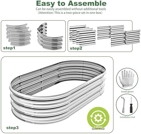 4x2x1ft-2pcs-Oval Raised Garden Bed Kit, Galvanized Planter Garden Boxes Outdoor, Metal Raised Garden Beds for Vegetables,Fruits, Flower,Silver - Image 3