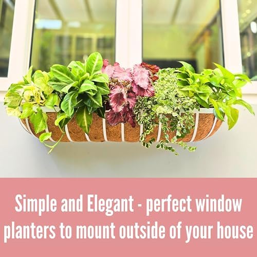 LaLaGreen Outdoor Planter Boxes (30 Inch, 2 Pack) White Metal Deck Railings Flower Box with Coco Liner, Rectangular Hanging Planters for Window Plant Horse Trough Fence Balcony Garden Herb Porch Patio - Image 4