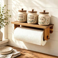 Taozun Acacia Wood Adhesive Paper Towel Holder with Shelf Wall Mount by Taozun