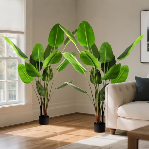 Bird of Paradise 6 FT Artificial Plant (Set of 2) Outdoor Faux Topiary Trees with Planters,6 Feet Fake Floor Plant Potted for Front Porch Home Office Living Room Decorations by Unknown