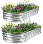 JERIA 2 Pcs 6×3×1ft Oval Raised Garden Bed,Galvanized Raised Garden Bed Kit Outdoor Metal Gardening Planter Box for Vegetable, Fruits, Flower，Herbs by JERIA
