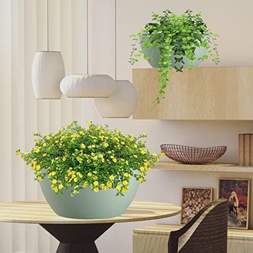 WSMKSZ 13 inch Large Hanging Planters Plant Pots for Outdoor Indoor Plants with Drainage Holes and Chain, 2 Pack Round Hanging Flower Pots for Garden Home Porch Decor, Green - Image 7