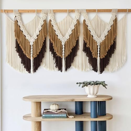 Macrame Wall Hanging Brown Tassel Knotting Fiber Art Boho Decor 47" W*25" L - Image 4