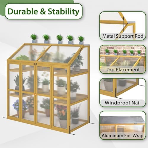 Wooden Garden Greenhouse, Greenhouse Wooden Cold Frame Greenhouse, Garden Portable Mini Greenhouse Cabinet, Greenhouse Flower Shelf Bed for Outdoor Indoor Use - Image 3