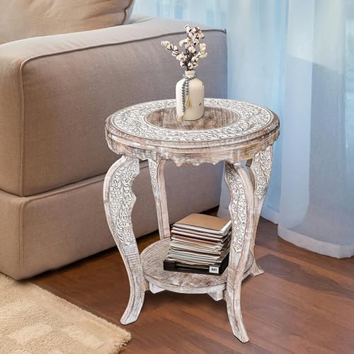 Round Accent End Table, White Wash, 18x22 - Image 2