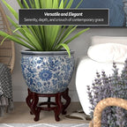 Red Lantern Large 18" Porcelain Fishbowl Blue & White Floral Planter or Cachepot for Indoor/Outdoor Use in Garden Entryway Living Room Boho Eclectic Modern Contemporary Classic Traditional Style Decor - Image 3