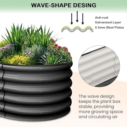 GarveeLife 2 Pcs 4.5x2x1 ft Oval Raised Garden Bed, Galvanized Raised Beds,Open-Ended Base Metal Raised Planter Beds,Garden Bed Outdoor,Planter Raised Boxes for Vegetables, Flowers,Tool-Free Asse,Gray - Image 3