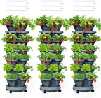 Strawberry Vertical Planters Tower Garden 3 Pack, 7 Tiered Stacking Herb Vegetable Planter with Support Pole Indoor and Outdoor - Dark Grey by Tectsia