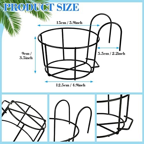 12 Pcs Hanging Railing Planters 6 Inch Flower Pot Holders Black Potted Stand Railing Planter Iron Rack Balcony Planter Basket Small Shelf Container for Indoor Outdoor Balcony Fence Garden Flower Pot - Image 3