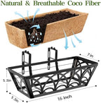 16 Inch Railing Planter Box Window Boxes Planters - 4 Pack Deck Railing Planter Boxes with Adjustable Brackets Coco Liners Balcony Planters Railing Hanging for Window Flower Boxes Outdoor Garden Decor - Image 2