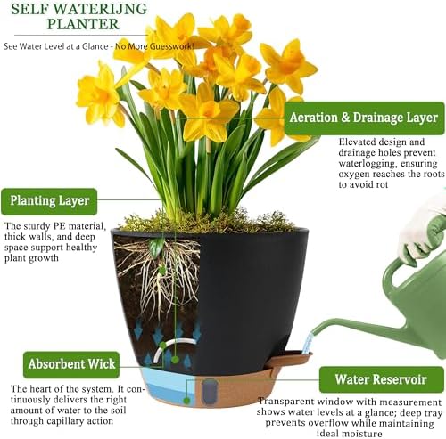 Self Watering Pots for Inoor Ourdoor Plants 10/9/8/7/6.5" Plastic Planters - Image 5