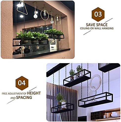 Ceiling-Type Shelf Retro Ceiling Hanging Flower Stand Plant Rack - 60cm-150cm Black Metal Iron Wine Holder Kitchen Pot Pan Rack, Restaurant Balcony Living Room Decor Display Shelves for Bar - Image 6