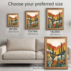 Framed Canvas Wall Art Bohemian Gouache Desert Landscape Terracotta Cacti Canvas Print Poster Gold Frame Wall Decor for Living Room Southwestern Art, Boho Home Decor - Inch 12x16 - Image 3