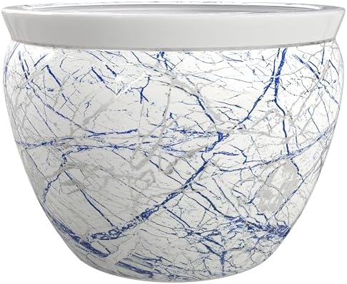 Red Lantern 14" Abstract Blue & Silver Fishbowl Planter or Cachepot for Indoor/Outdoor Use in Garden Entryway Living Room Boho Eclectic Modern Contemporary Classic Traditional Style Decor by RedLantern