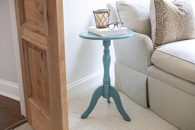 Decor Therapy Simplify Round Pedestal Accent Side Table, Chic & Compact MDF Furniture for Traditional Stylish Spaces - Turquoise - (15" x 15" x 24") - Image 2