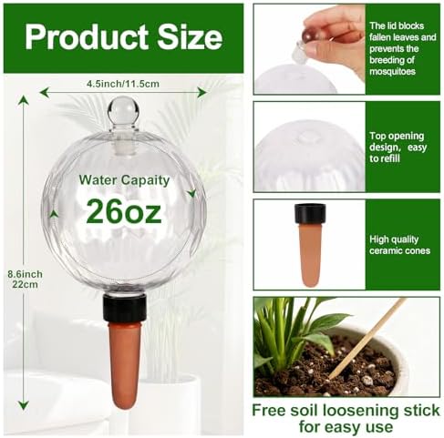 26oz Extra Large Plant Watering Globes, Self Watering Bulbs and Water Globes for Indoor Outdoor Potted Plants, Vacation Watering While Away 4-Pack - Image 2