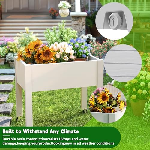 EasyUp Horticulture Raised Garden Bed with Legs, Divisible Raised Resin Planter Box for Backyard, Patio, Balcony, with 4 Legs, 4 Swivel Lockable Wheels(Ashen,30.04 * 17.72 * 28.9) - Image 6