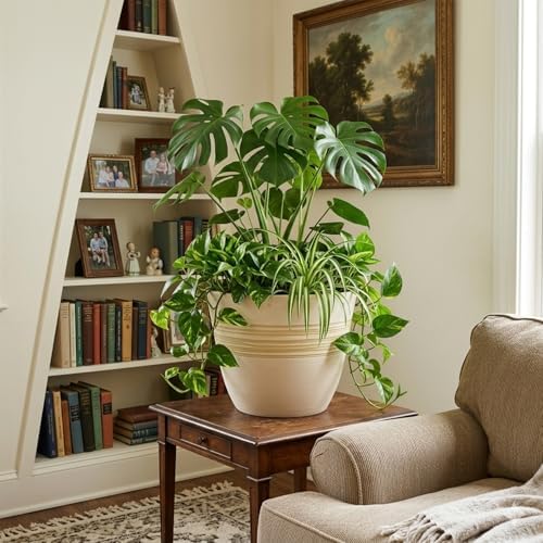 GreenShip 12 Inch Planters for Indoor Outdoor Set of 2 with Drainage Hole - Image 5
