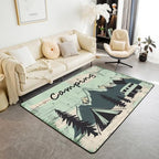 Erosebridal Rv Woodland Tent Area Rug 4'11" x 3'3" Happy Camping Mountain Living Room Rugs Wooden Board Simple Camper Decorative Carpet Retro Light Blue Indoor Floor Mat by Erosebridal