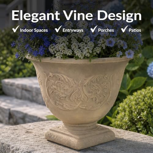 Sunnydaze Darcy 16'' Large Round Plant Pot, 2pk, Beige - Image 2