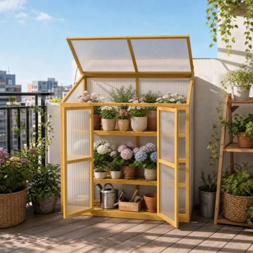 LAZZO Wooden Cold Frame Greenhouses for Outdoors, 2-Tier Garden Cabinet - Image 2