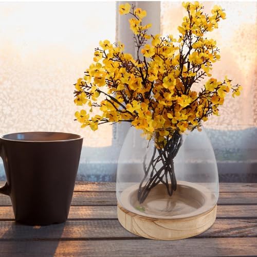 Glass Hydroponic Flower Pot with Wooden Base for Herbs and Plants, Modern Water Rooting Station with Elegant Bowl Design, for Dorm or Home Desk Plant Decor - Image 5