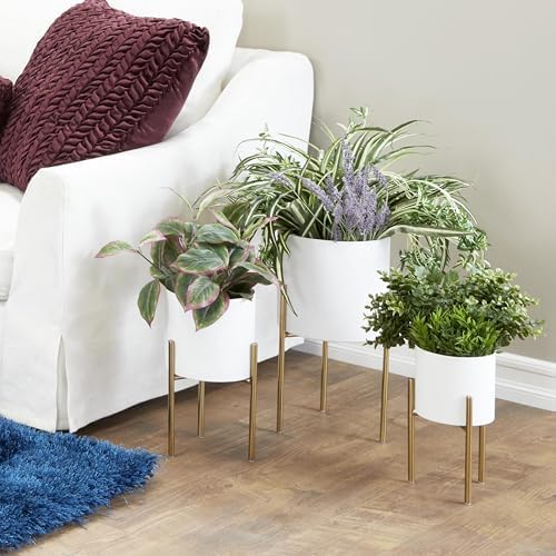 Deco 79 Metal Indoor Outdoor Planter Large Planter Pot with Removable Gold Stand, Set of 3 Planters 18", 14", 12"H, White - Image 2