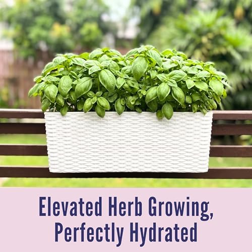 LaLaGreen Outdoor Rail Planter for Balcony (20 Inch, 2 Pack) Large White Self Watering Railing Planters with Brackets, Rectangular Plastic Fence Modern Window Boxes Designer Choice with Rattan Pattern - Image 6