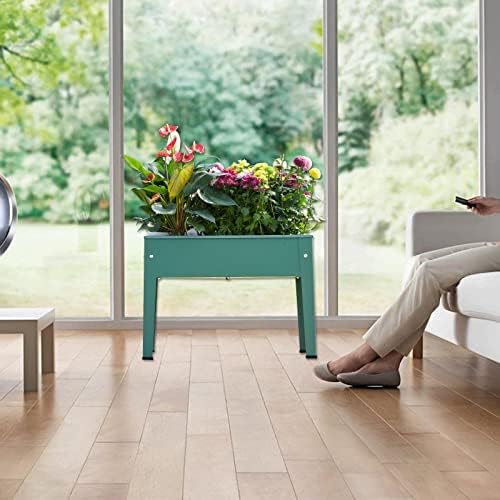 Raised Garden Bed, Elevated Planter Green Metal Plant Box with Legs Standing Garden Stand Drainage Holes Green - Image 5