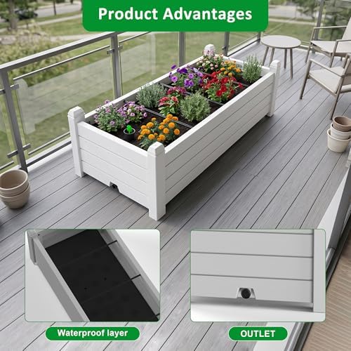 PatioZen Raised Garden Bed, Self-Watering Resin Planter Box, Planter Boxes Outdoor with Drain Plug for Vegetables, Flowers, Plants(Ashen) - Image 6