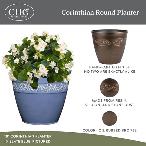 13" Corinthian Round Planter with Drainage in Oil Rubbed Bronze - Image 2