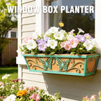 6 Pack 24 Inch Window Boxes Planter for Outdoor Plants Deck Railing Planters Box with Adjustable Brackets for Porch Fence Balcony Hanging Flower Baskets with Liner for Garden Décor - Green - Image 4