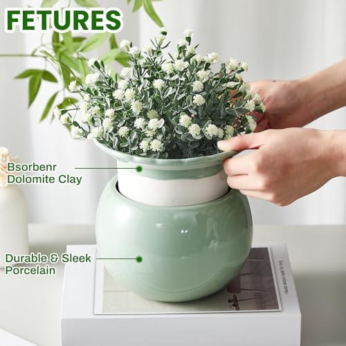 Suclain 2 Pcs African Violet Pots, 6.5 Inch Self Watering Pots for Indoor Flowers and Plants Ceramic Easy Self Watering Plant Pot with Highly Absorbent Inner Planter Pot for Tropical Plants(Green) - Image 6
