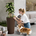 24" Tall Planters for Outdoor Plants,Large Outdoor Planters for Front Porch Decor with Drainage Hole, Flower Pots Fits Indoor Plants Patio/Garden, Plastic Striped Brown(2 Pack) - Image 5